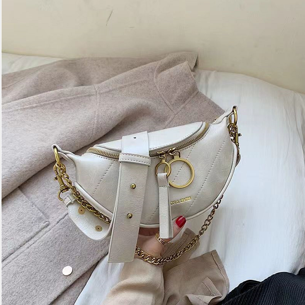 New Messenger Bag Women Hobos Letter Chains Single Shoulder Chest PU Leather Handbag Wide Straps Day Clutches Bolsas Femenina