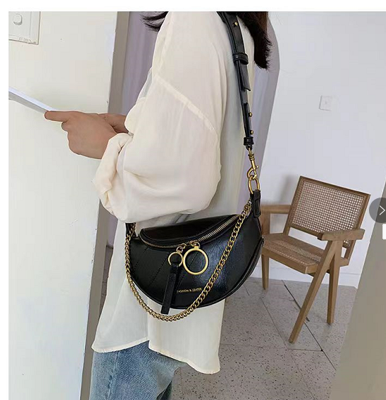 New Messenger Bag Women Hobos Letter Chains Single Shoulder Chest PU Leather Handbag Wide Straps Day Clutches Bolsas Femenina