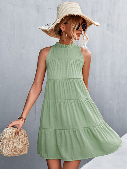 Tie Back Mock Neck Tiered Dress