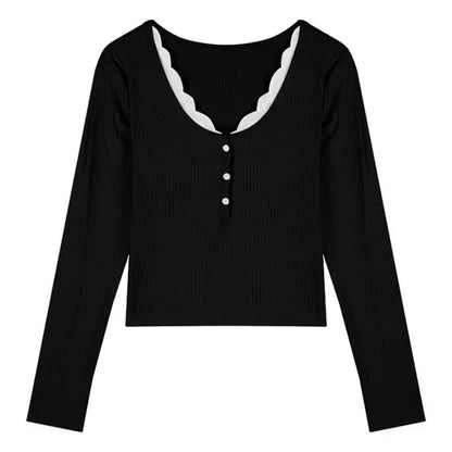 Coquette Lace T-shirts Women Y2k Aesthetic Black Long Sleeve T Shirts Korean Fashion Slim Corset Crop Tops Female Sexy