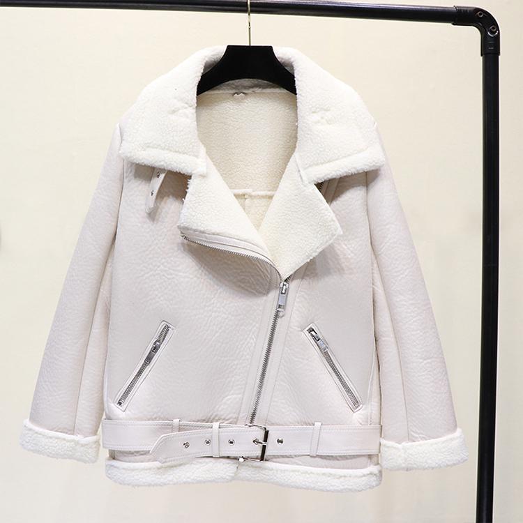 Ailegogo Winter Coats Women Thickness Faux Leather Fur Sheepskin Female Fur Leather Jacket Aviator Outwear Casaco Feminino