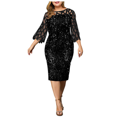 dingdamall Plus Size Women's Summer Dress Elegant Sequin Birthday Party Dresses For Women New Casual Dress Wedding Evening Outfits 5XL