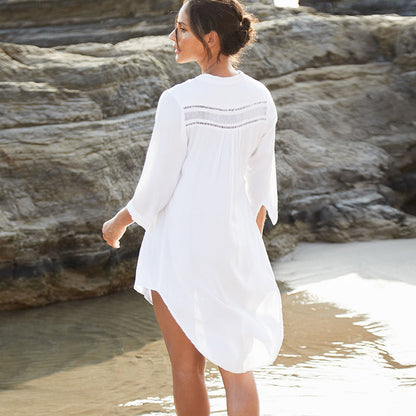 Beach Cover up  White Tunic Woman Bikini Cover-ups Bathing Suit Women Beachwear Swimsuit Cover up Sarong pareo plage dingdamall mid size graduation outfit romantic style teen swag clean girl ideas 90s latina aesthetic