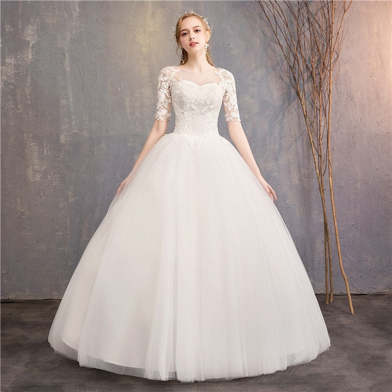 Wedding Dress Cheap Half Cap Sleeve Princess Illusion Wedding Dresses Can Custom Made Vestido De Noiva