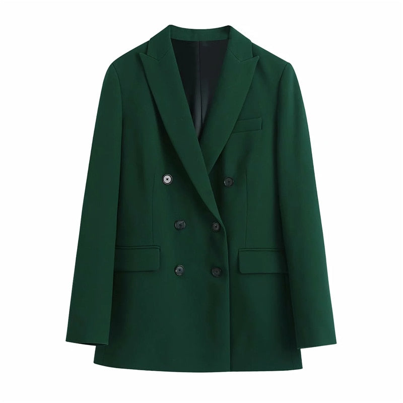 Woman Elegant Dark Green Straight Blazer Suits Autumn Female Solid Basic Matching Set Ladies Medium Waisted Pants Suit