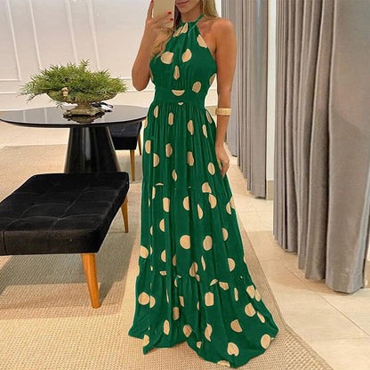 Summer Halter Sleeveless Long Dress Elegant Sexy Backless Lady Party Dress Women Casual Ruffle Polka Dot Beach Maxi Dresses