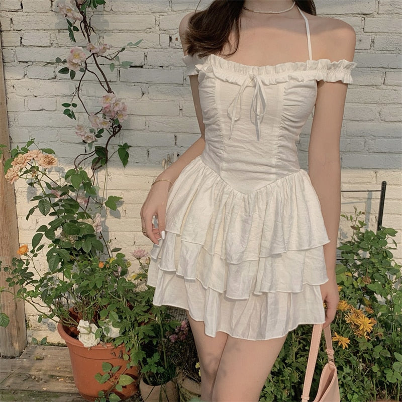 Summer Kawaii Party Strap Dress Women Casual Holiday Beach Sexy Mini  Dress Designer Ruffles Sweet Princess Fairy Dress Y2K