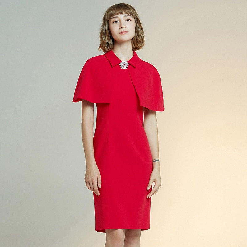 women&#39;s new style dress solid Cape slim dress short sleeve red Dress female sheath dresses