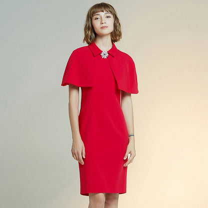 women&#39;s new style dress solid Cape slim dress short sleeve red Dress female sheath dresses