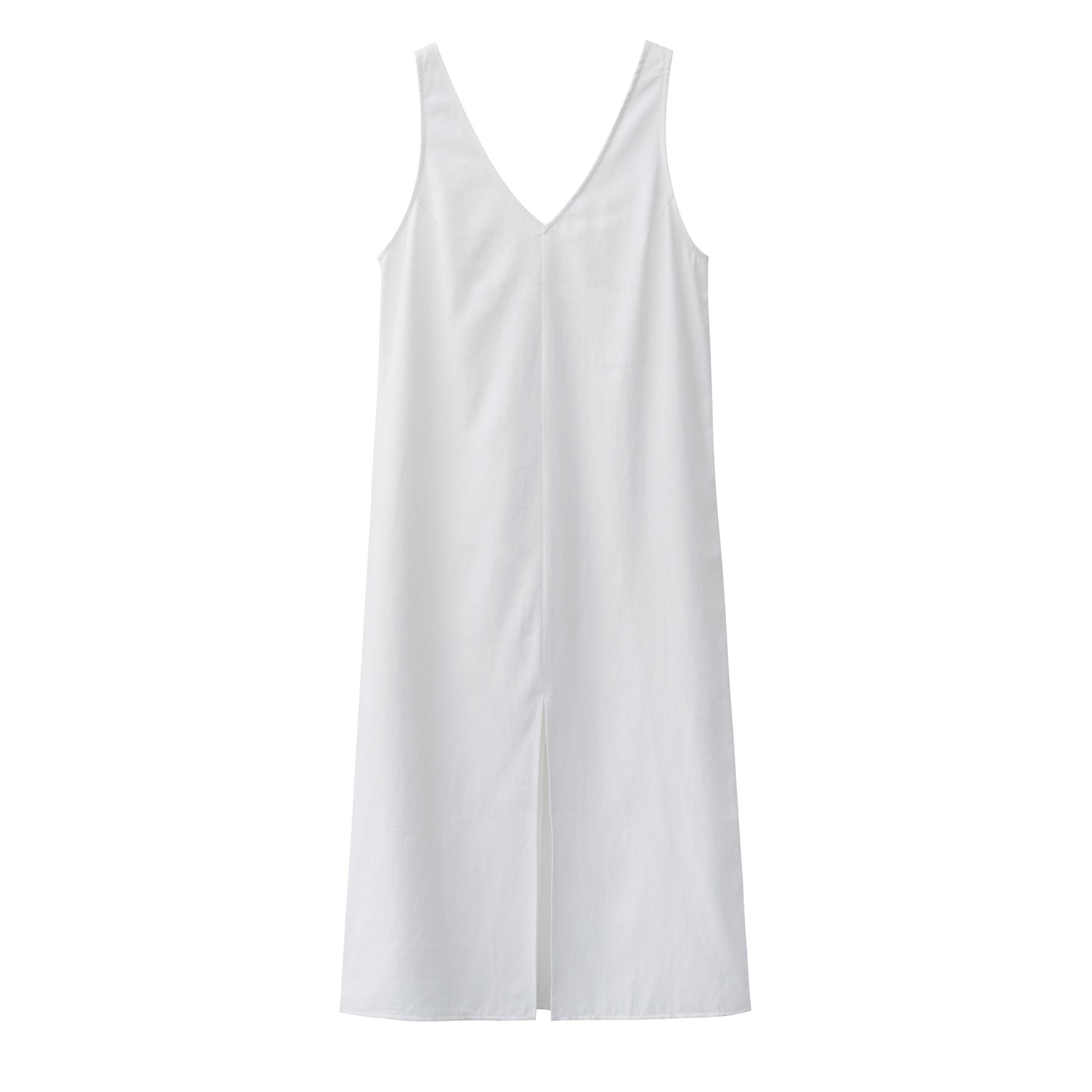 Summer Women Solid White V Neck Sleeveless Fashion Dress Split Tank Dress