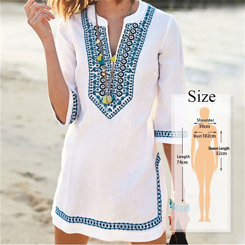 Tunics for Beach Women Swimsuit Cover-ups Woman Swimwear Beach Cover up Beachwear Pareo Mini Dress Saida de Praia