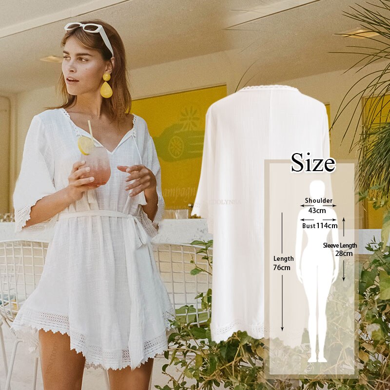 Tunics for Beach Women Swimsuit Cover-ups Woman Swimwear Beach Cover up Beachwear Pareo Mini Dress Saida de Praia