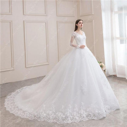 Wedding Dress Luxury Full Sleeve Sexy V-neck Bride Dress With Train Ball Gown Princess Classic Wedding Gowns