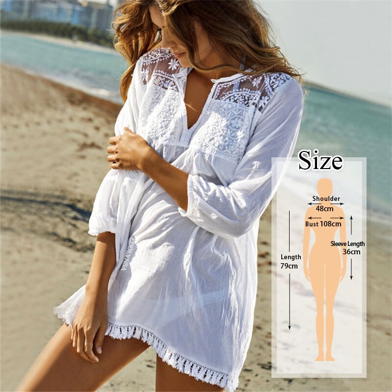 Tunics for Beach Women Swimsuit Cover-ups Woman Swimwear Beach Cover up Beachwear Pareo Mini Dress Saida de Praia