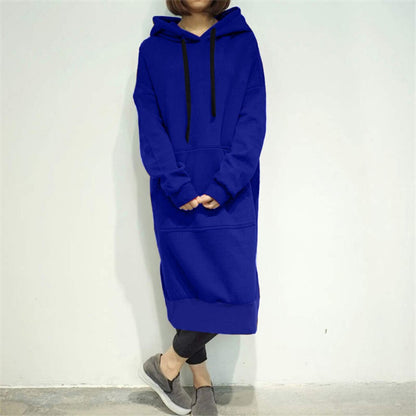 Women Loose Long Hoodie Casual Solid Color Hooded Sweatshirts Student's Autumn Winter Baggy Pullover Oversized Sweatshirt Dress