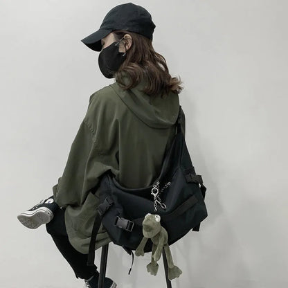 Harajuku Techwear Canvas Sling Bag Gothic Crossbody Bags For Women Handbag Purses And Handbags Bolsas Feminina Shoulder Bag Frog