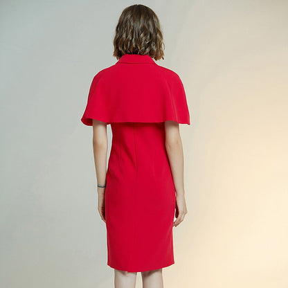 women&#39;s new style dress solid Cape slim dress short sleeve red Dress female sheath dresses