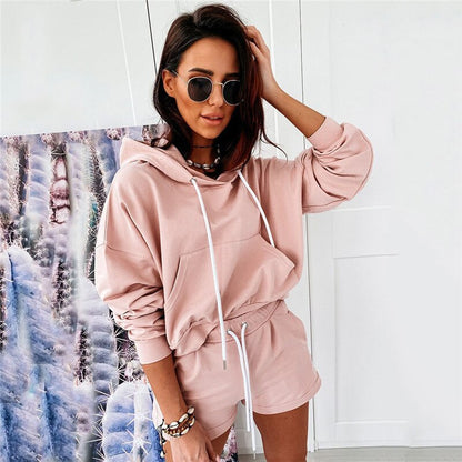 2 Piece Set Women Summer O-Neck Casual Crop Top Female Clothing Tracksuit Pockets Loose Shorts Two Piece