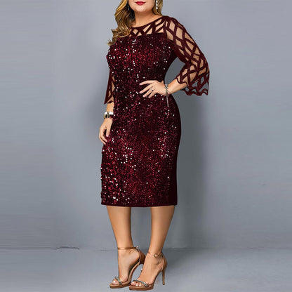 dingdamall Plus Size Women's Summer Dress Elegant Sequin Birthday Party Dresses For Women New Casual Dress Wedding Evening Outfits 5XL