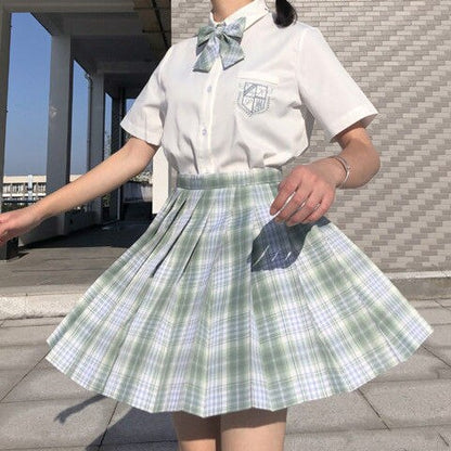 Student Dress Sweet Cute Pleated Skirt Girl's Summer High Waist Purple Plaid Mini Skirts Women JK Uniforms School