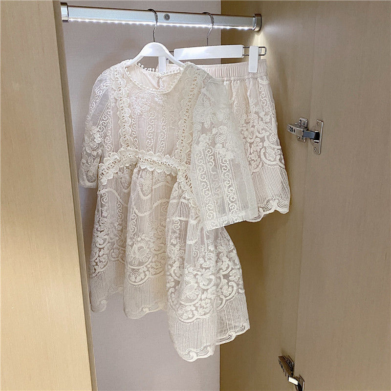 Shorts T-shirt 2-Piece Sets Women Temperament French Style Casual Soft All-match Loose Sweet Breathable Fashion Summer New Lace