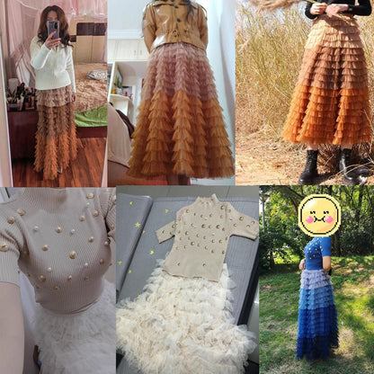 Autumn Winter Christmas Two Piece Knitted Sets Beading Stand Collar Short Sleeve Top + Ball Gown Skirt Woman Sets Suits M69521