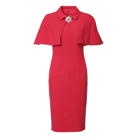 women&#39;s new style dress solid Cape slim dress short sleeve red Dress female sheath dresses