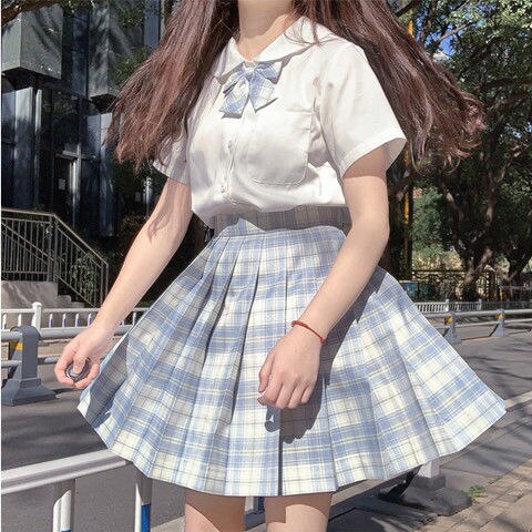 Student Dress Sweet Cute Pleated Skirt Girl's Summer High Waist Purple Plaid Mini Skirts Women JK Uniforms School