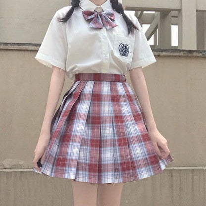 Student Dress Sweet Cute Pleated Skirt Girl's Summer High Waist Purple Plaid Mini Skirts Women JK Uniforms School