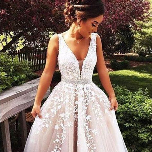 Wedding Dress Sexy V-neck Court Train Backless Dresses Classic A-line Princess Luxury Vestido De Noiva Plus Size