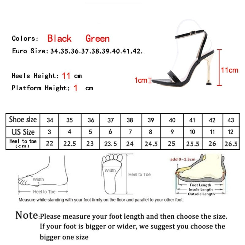 Ankle Buckle Strap Green High Heels Sandals Women's Pointed Toe Party Female Shoes Sandalias Mujer