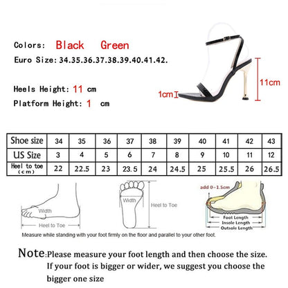 Ankle Buckle Strap Green High Heels Sandals Women's Pointed Toe Party Female Shoes Sandalias Mujer