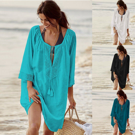 Tunics for Beach Women Swimsuit Cover-ups Woman Swimwear Beach Cover up Beachwear Pareo Mini Dress Saida de Praia