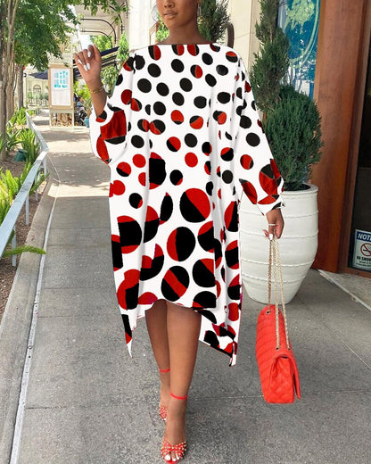 Spring Autumn Clothes Casual Gradient Polka Dot Bat Sleeve Loose Midi Dress Fashion Streetwear Long Tunics Women's Dresses