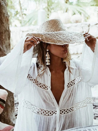 Women Swimsuit Cover Ups Mandarin Sleeve Kaftan Beach Tunic Dress Robe De Plage Solid White Pareo Beach Cover-ups dingdamall mid size graduation outfit romantic style teen swag clean girl ideas 90s latina aesthetic