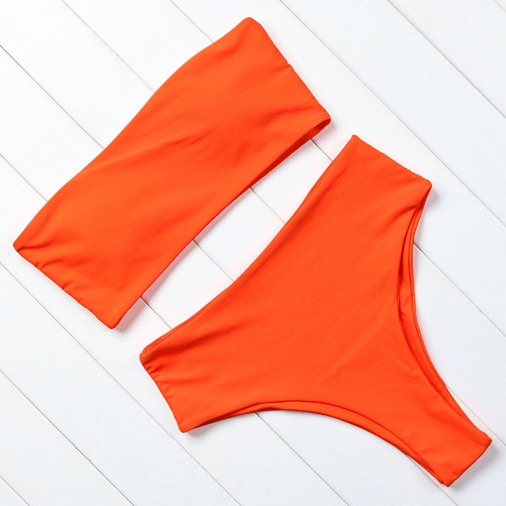 Bandeau Swimwear Women Solid Bikini High Waist Swimsuit Swimming Bathing Suit Biquini Maillot De Bain Femme