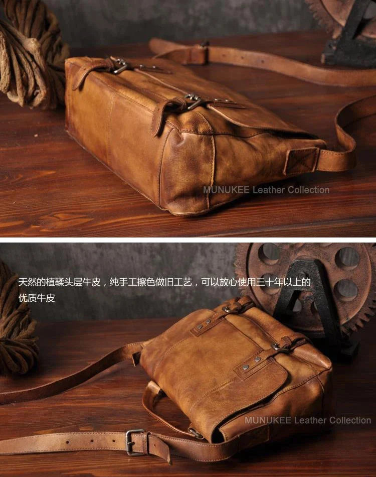 Vintage Genuine Leather Messenger Bag men Leather Shoulder Bag Men Crossbody Bag Male Sling Leisure Bag Tote Handbag Brown Grey