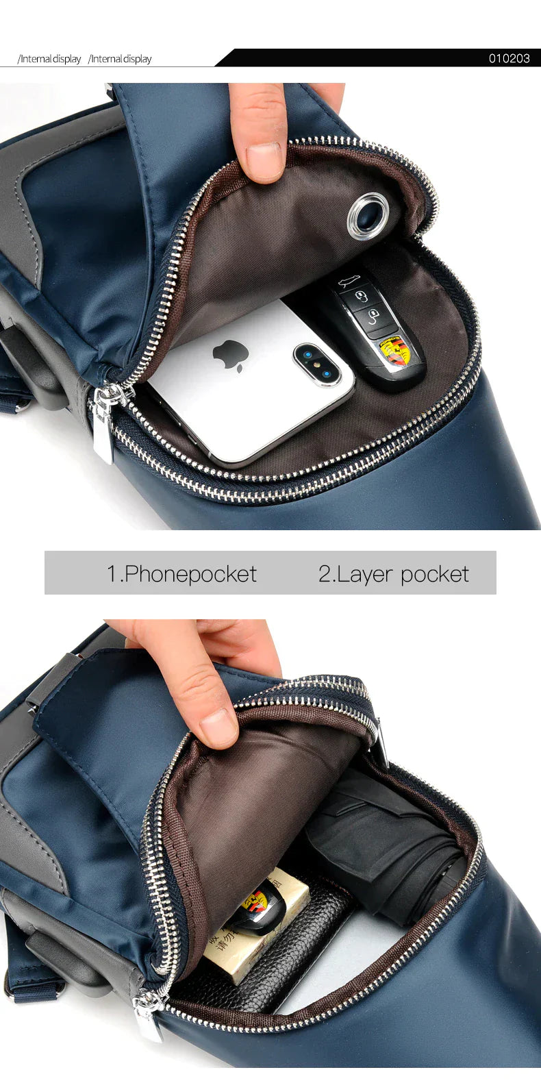 Men's Messenger bag shoulder Oxford cloth Chest Bags Crossbody Casual messenger bags Man USB charging Multifunction Handbag