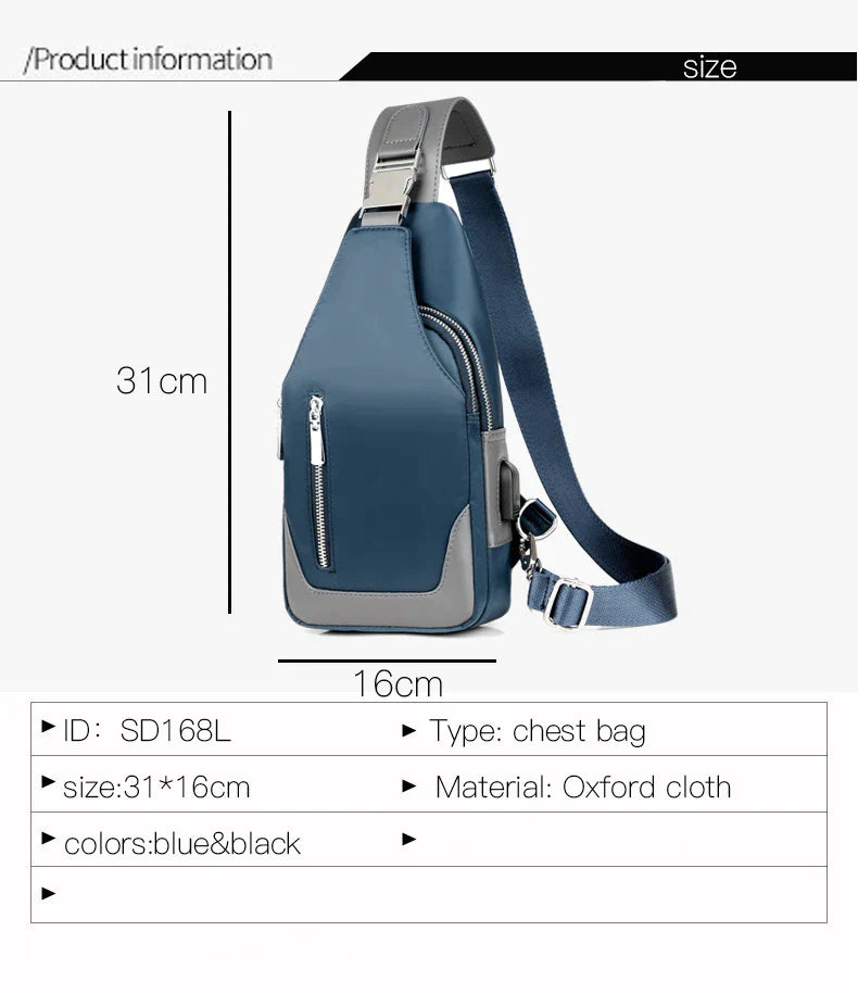 Men's Messenger bag shoulder Oxford cloth Chest Bags Crossbody Casual messenger bags Man USB charging Multifunction Handbag