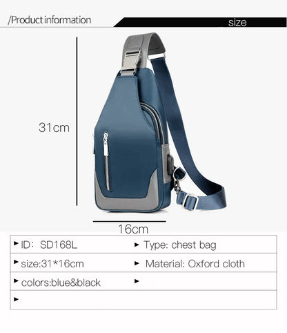 Men's Messenger bag shoulder Oxford cloth Chest Bags Crossbody Casual messenger bags Man USB charging Multifunction Handbag