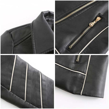 Autumn Winter Black Faux Leather Jackets Women Long Sleeve Plus Size Zipper Basic Coat Turn-down Collar Motor Biker Jacket