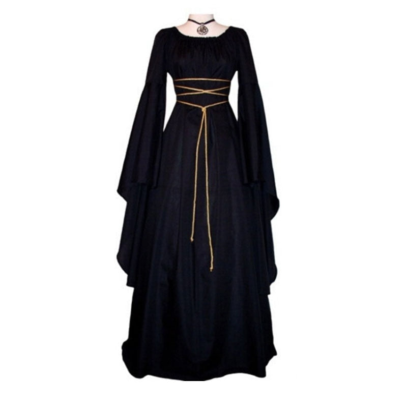 Women's Medieval Dress Victorian Renaissance Gothic Long Gown Dress Costumes Flare Sleeve Autumn Ladies Dresses