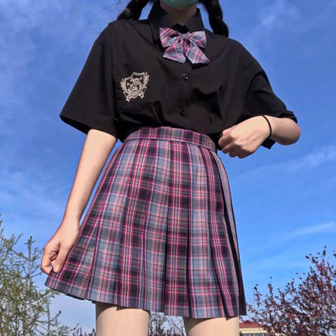 Student Dress Sweet Cute Pleated Skirt Girl's Summer High Waist Purple Plaid Mini Skirts Women JK Uniforms School