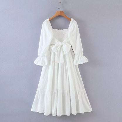 Summer long dress women puff sleeve white party dresses elegant ruffle vestidos streetwear korean fashion slash neck dress