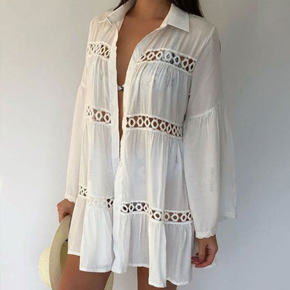 Women Swimsuit Cover Ups Mandarin Sleeve Kaftan Beach Tunic Dress Robe De Plage Solid White Pareo Beach Cover-ups dingdamall mid size graduation outfit romantic style teen swag clean girl ideas 90s latina aesthetic