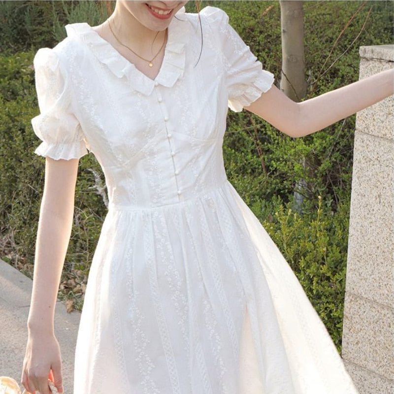 Summer Elegant Chiffon Dress Women French Style Sweet Lace-up Midi Kawaii Dress V-neck Korean Slim Designer Princess Dress