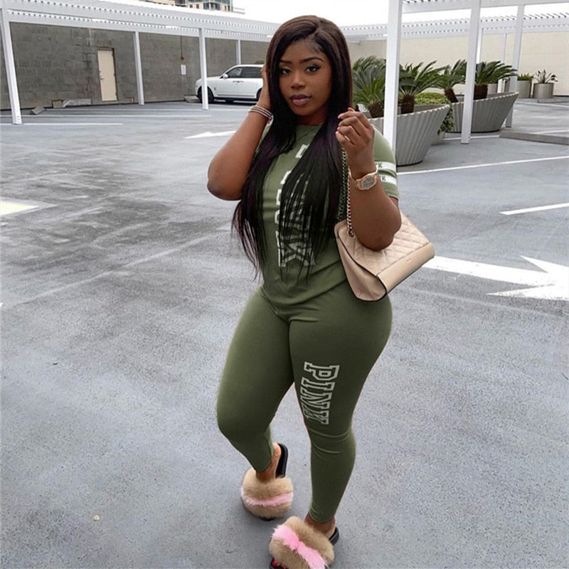 Casual 2 Piece Set Plus Size Women Tracksuit 3xl Pink Letter Print Tops + Biker Shorts Matching Sets Streetwear Outfits 3XL