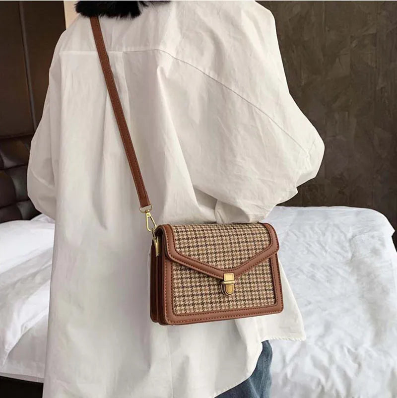 Plaid PU Leather Crossbody Bags For Women Luxury Vintage Shoulder Messenger Small Bag Female Trend Travel Handbags Purse