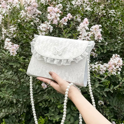 Retro Crossbody Bags for Women Vintage Lace Pearl Chain Ladies Small Square Shoulder Bag Female Clutch Purse Handbags Sac Femme