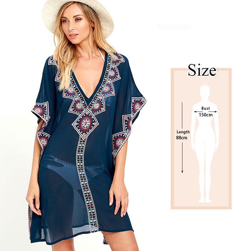 Tunics for Beach Women Swimsuit Cover-ups Woman Swimwear Beach Cover up Beachwear Pareo Mini Dress Saida de Praia